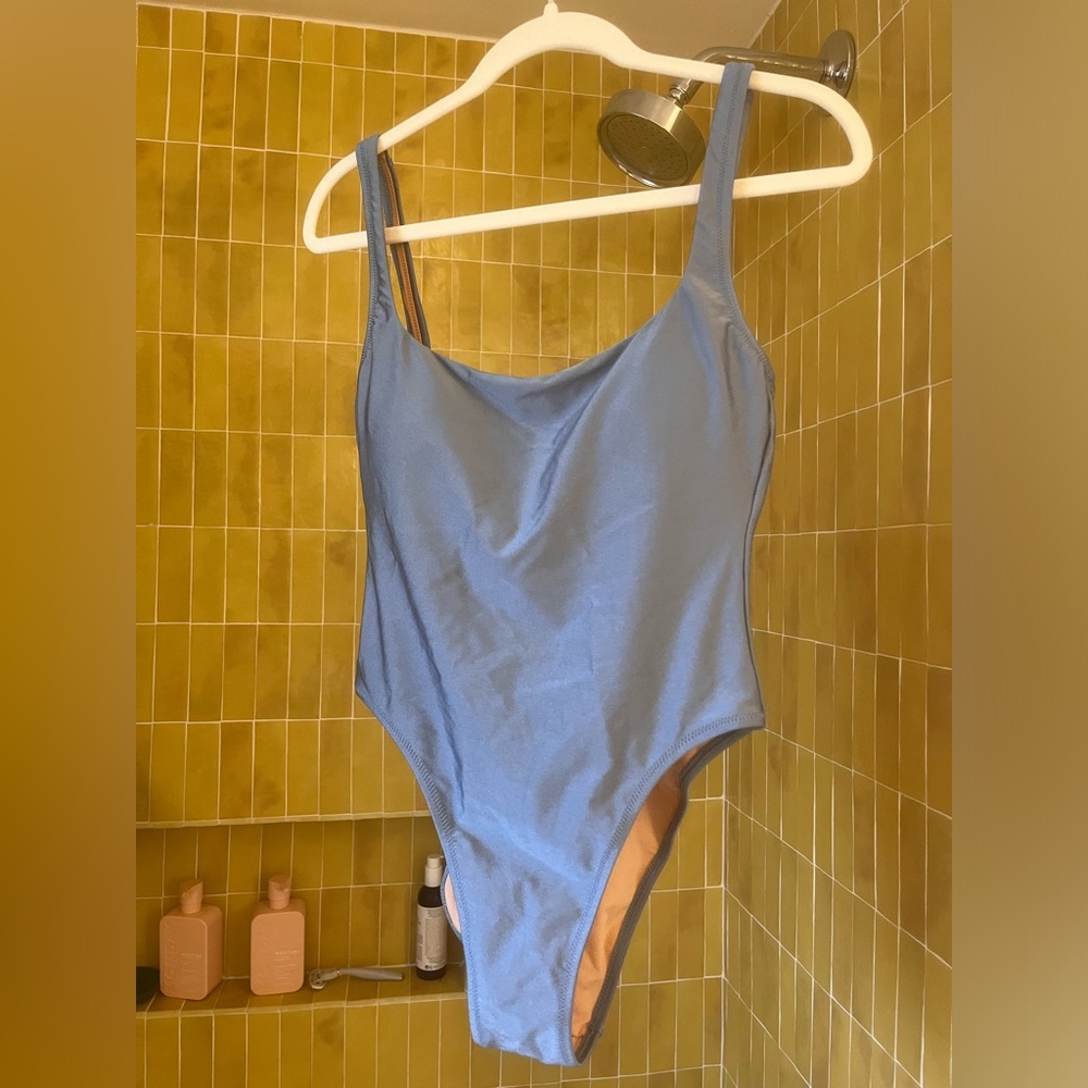 NWT J. Crew Shiny Square Neck High Cut One Piece Swimsuit Liquid Riva Size 8